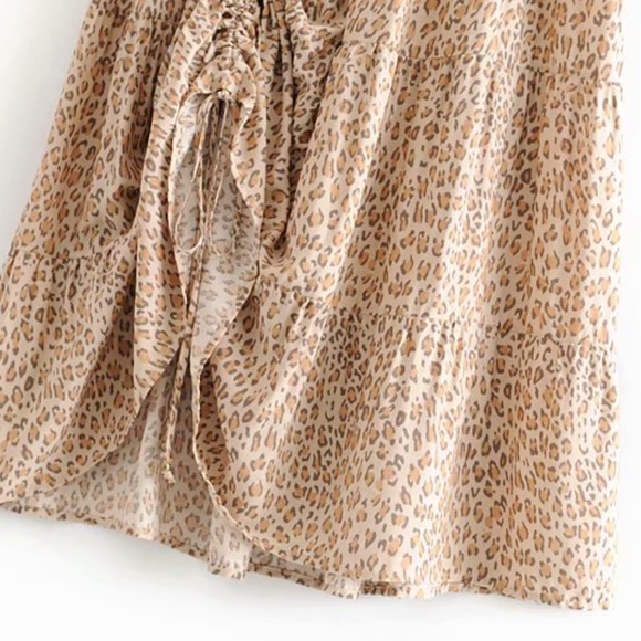 Bohemian Tan Leopard Ruffle Layered Maxi Skirt - Picture 7 of 8